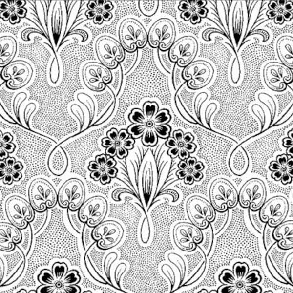 Cat Centric by the 1/2 Yard - 5GSD-3 Black and White Floral by Gray Sky Studio for In The Beginning Fabrics - 100% Premium Cotton