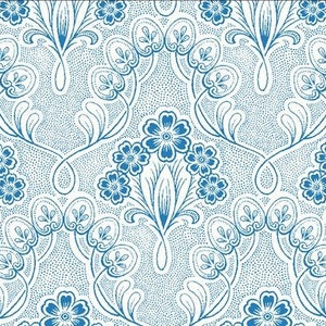 Cat Centric 5GSD-1 Blue and White Floral by Gray Sky Studio for In The Beginning Fabrics - 100% Premium Cotton