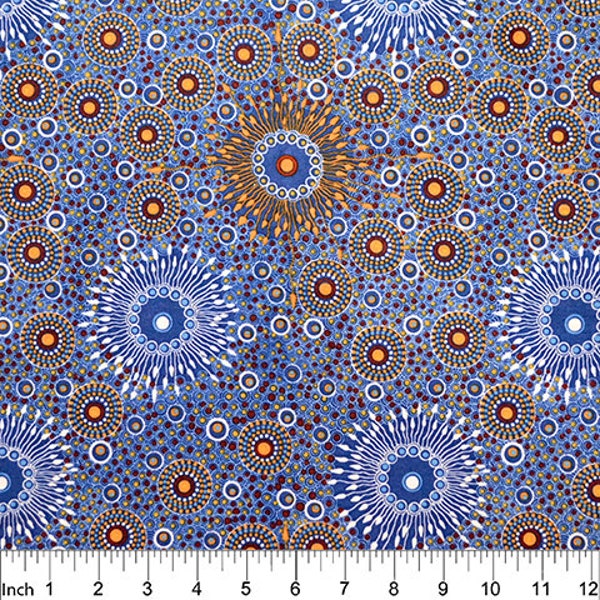Original Aboriginal Art Design Apparel Onion Creaming Copper Blue by Doris Inkamala ODRCBL - M&S Textiles Australia - 100% Premium Cotton