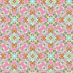 Butterfly Kaleidoscope Pink Field Day Collection by Josephine Kimberling for Blend - Juvenile / Pink Butterfly - 100% Premium Cotton