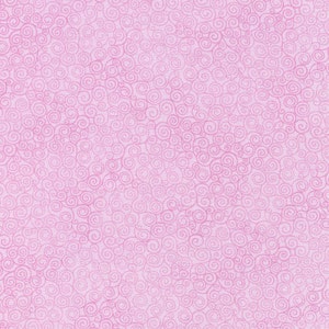 May include: A pink background with a repeating pattern of small, light pink swirls.