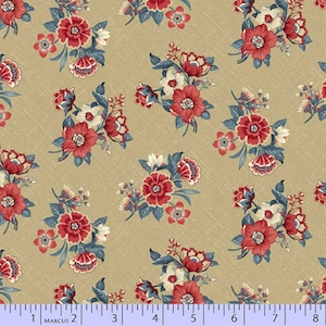Blue Meadow 0782-0140 Tan Bouquets by Laura Berringer for Marcus Fabrics - Americana - 100% Premium Quilt Shop Cotton Fabric