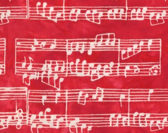 972Q-2 Red Rhythm Of The Night - Music Sheet Note - Anthology Fabrics Batik Fabric - Windham Fabric 100% Premium Cotton