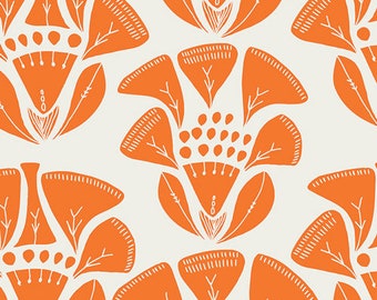 Folklore Terracotta - Tule TL-30021 Orange and White Large Print for Art Gallery Fabrics - 100% Premium Cotton Fabric