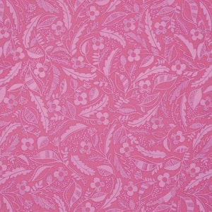 May include: A pink floral pattern with white stylized flowers and leaves. The background is a solid pink color.