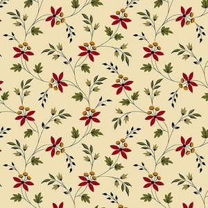 EMMA A-8770-KL Tan en Green Floral door Kathy Hall voor Andover Stof - Reproductie - 100% Premium Quilt Shop Katoen