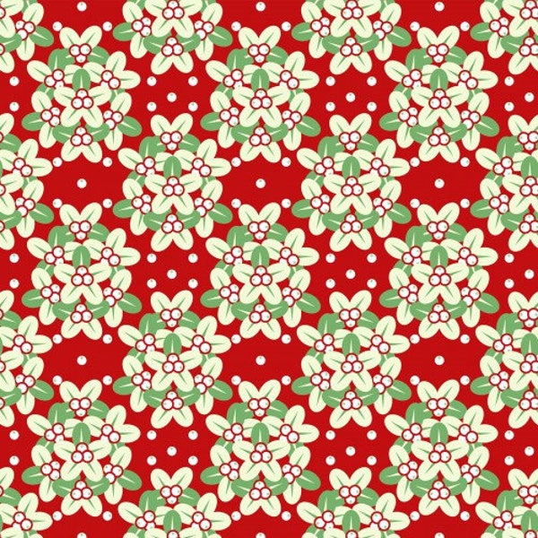 Oklahoma - Deco State Flowers 36 Mistletoe by Jason Yenter for In The Beginning - Red and White - 100% Premium Cotton Fabric