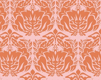 RMS-1502 Timeless Rosewood, Coral & Peach Fabric, Peach Damask Quilt Fabric - 100% Premium Cotton Fabric