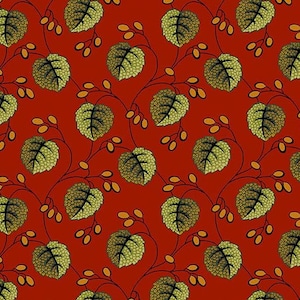 HOLLY BERRY Festive Leaves Merlot A-8545-R by Kathy Hall for Andover - Red Green Leaves - 100% Premium Reproduction Cotton