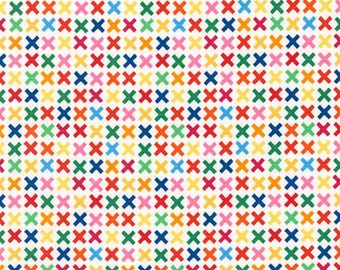 Rainbow Remix Kisses Bright - Robert Kaufman Rainbow Remix Juvenile - Confetti Pop X and O - 100% Premium Cotton