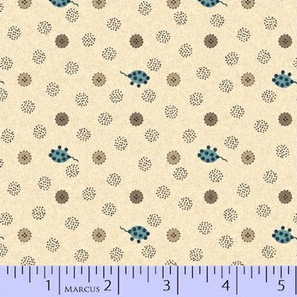 Mary Cream and Teal Dots by 1/2 Yard - R51 7987-0190 Devon County by Karen Styles for Marcus - Civil War Reproduction - 100% Premium Cotton