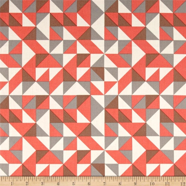 Diamond Plaid Park by the 1/2 Yard - Fragmental Park by Angela Walters for Robert Kaufman - Salmon and Grey Geometric - 100% Premium Cotton