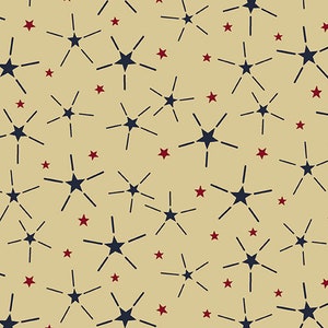 SALUTE Independence Parchment Tan A-8859-N - Stars and Stripes for Andover - Patriotic Reproduction - 100% Premium Cotton