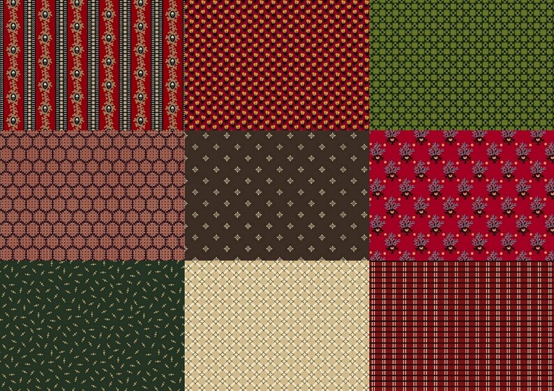 Civil War Reproduction Bristle Creek by 12 Yard R22 7896-0111 Farmhouse Red Yellow Floral Buds by Paula Barnes for Marcus 100/% Cotton