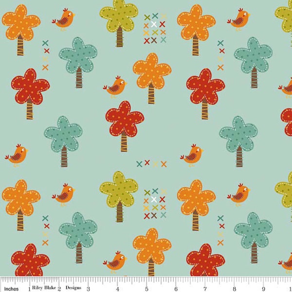 Riley Blake - Giraffe Crossing C2851 Teal - Green, Orange Trees - Children's fabric - 100% Premium Cotton