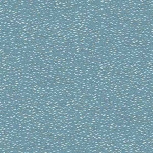 May include: A blue fabric with a white speckled pattern. The fabric has a subtle texture and a slightly faded appearance.