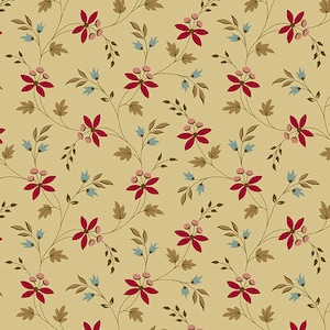 EMMA A-8770-LN Tan and Red Floral by Kathy Hall for Andover Fabric - Reproduction - 100% Premium Quilt Shop Cotton