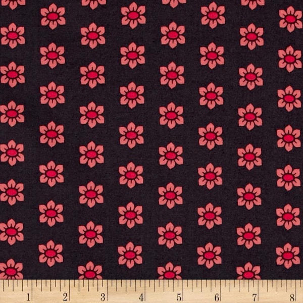 Mod Corsage Stamped PWAH 114-Cora by Anna Marie Horner for Free Spirit Fabric - Steel Grey Pink Coral - 100% Premium Cotton