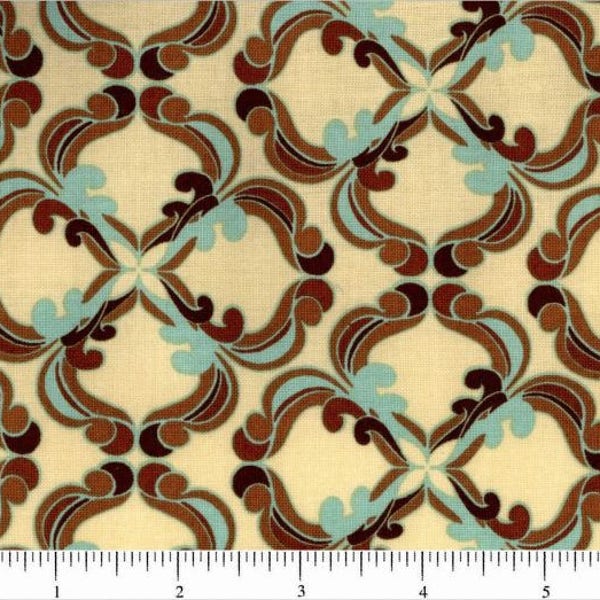 Fortiny by Tina Givens for Free Spirit - ZD-70475-001 - Aqua Blue and Brown - 100% Premium Cotton