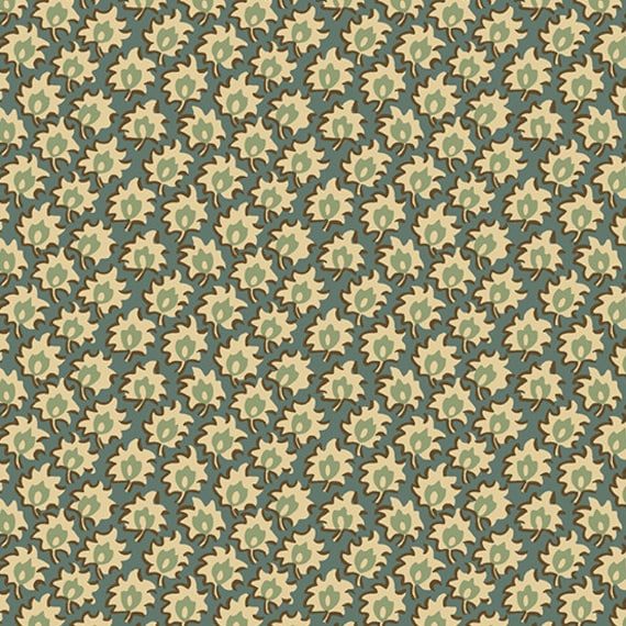 Windermere A-8927-LT Teal Floret 1800s Reproduction Fabric by Di