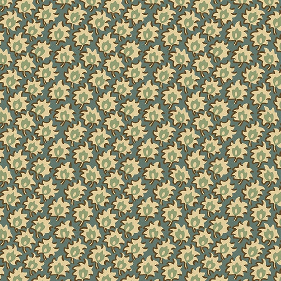 Windermere A-8927-LT Teal Floret 1800s Reproduction Fabric by Di