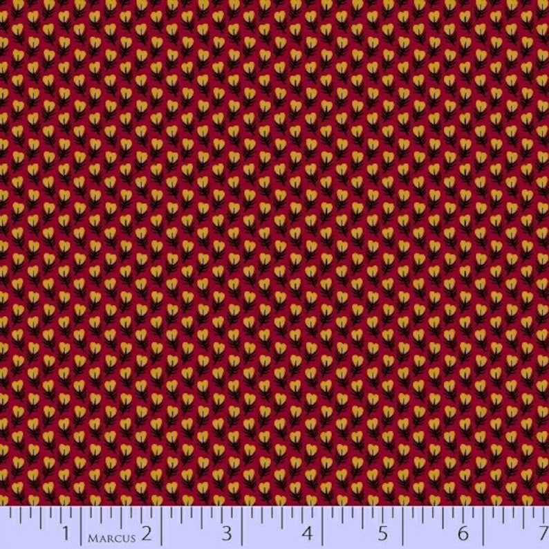 Civil War Reproduction Bristle Creek by 12 Yard R22 7896-0111 Farmhouse Red Yellow Floral Buds by Paula Barnes for Marcus 100/% Cotton