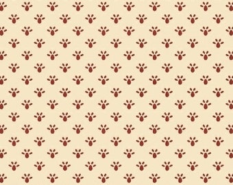 BATHWICK 8150-0131 Red Cream Floral Buds by Karen Styles for Marcus - 18th Century Reproduction - 100% Premium Cotton