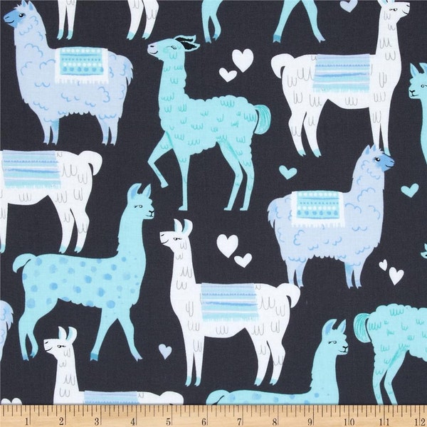 Michael Miller azul Alpaca Mates Packmates - tela de Llama - 100% algodón - última pieza - recientemente descatalogado