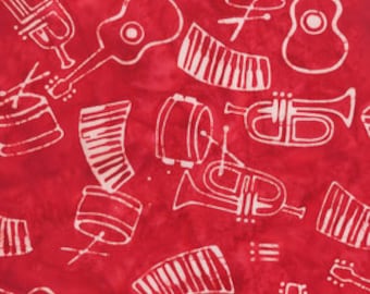 970Q-2 Red Rhythm Of The Night - Music Instruments - Anthology Fabrics Batik Fabric - Windham Fabric - 100% Premium Cotton