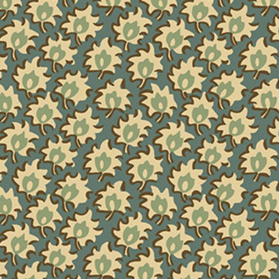 Windermere A-8927-LT Teal Floret 1800s Reproduction Fabric by Di