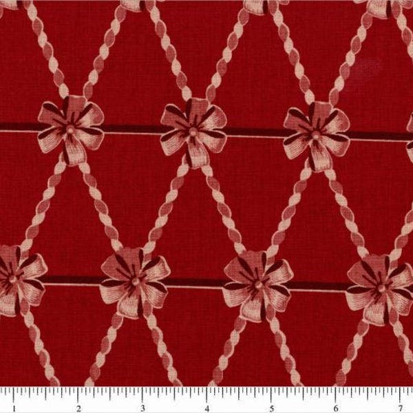 Anna Griffin Yuletide Greetings Bow Harlequin - CF2505-R  Red Christmas for Free Spirit Fabric - 100% Premium Cotton