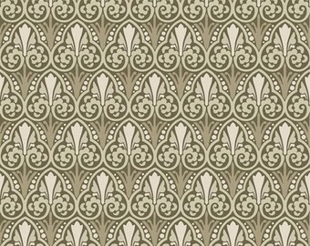 Puede incluir: Un patrón sin costuras con un diseño repetitivo de flores y hojas estilizadas en tonos marrones y beige.