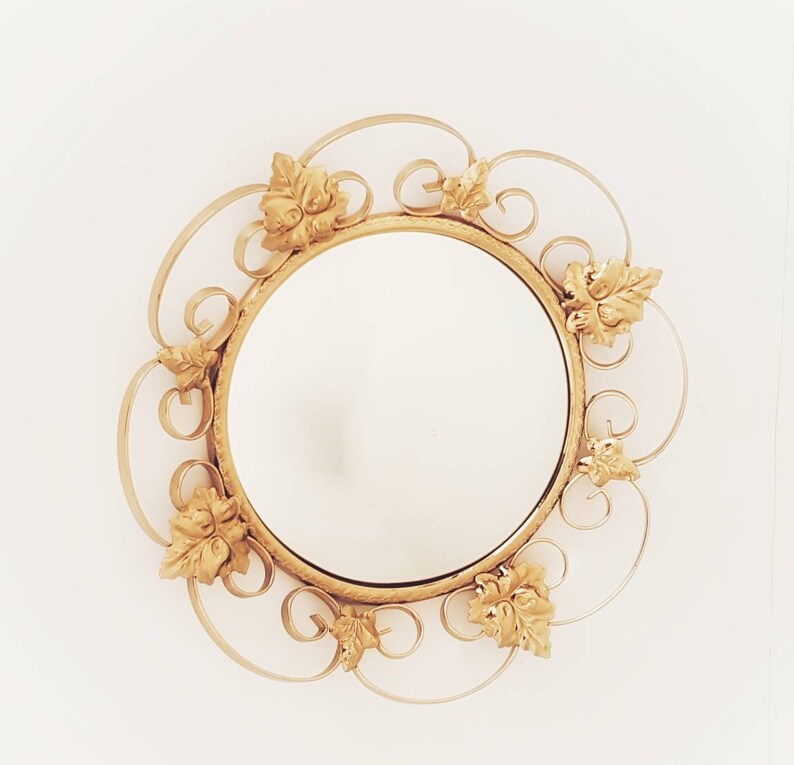 Vintage Mid Century Decorative Convex Mirror Ornate Leaf Decorative Convex Mirror Ornate Leaf