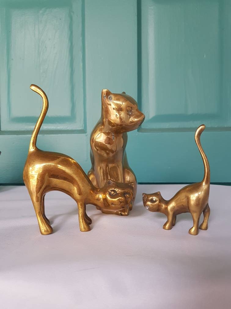 Vintage Brass Ring Holders Cat Lover Kitty Figurines. Vintage Brass Cats