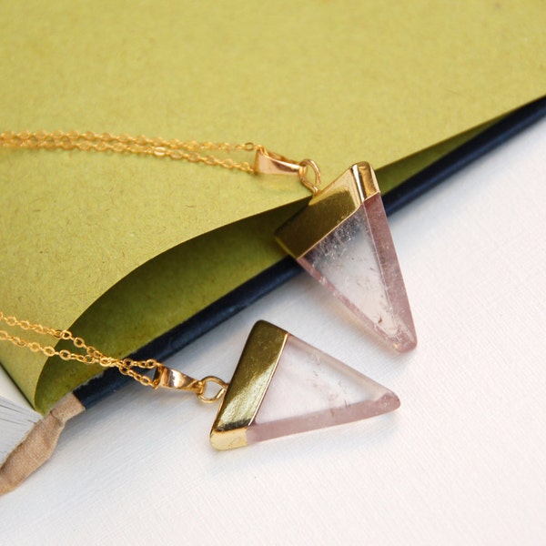 Clear Quartz Necklace with Triangle Pendant / Birthstone - Natural Stone - Gemstone / Geometric Jewelry - Boho Necklace
