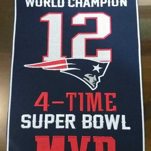 New England Patriots Tom Brady 6x Super Bowl World Champions 14&quot; x 8.5&quot; Banner