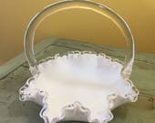 Vintage Milk Glass Basket with Handle, Milk Glass Dish, Glass Basket, Art Glass, Vintage Glass, Collectible Glass, SIlvercrest Basket