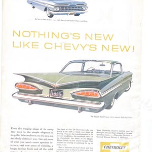 Vtg Chevrolet Impala Sports Coupe Print Ad 1959 1950 Bel Air Original Cars Green
