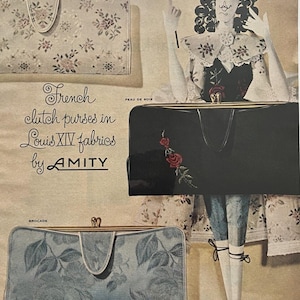 VTG Amity cuir portefeuille pochette sac à main impression publicité mode française rétro 11 x 14