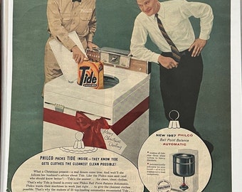 Vtg 1957 Tide Detergent Philco Automatic Waschmaschine Print Ad Green Laundry Room