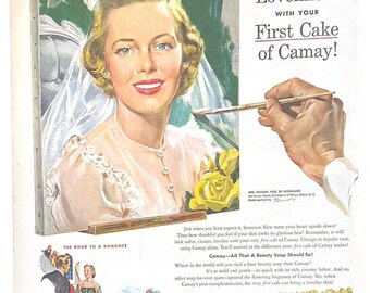 VTG Camay Beauty Soap Print Braut Braut Hochzeit Cicely Davenport 1950er Jahre