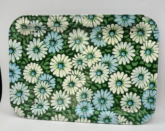 Metalen Daisy TV Lap Tray Opvouwbaar Blauw Wit Groen Marsh Allan Flower Power jaren 1960