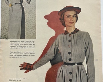 1950's Vintage Fashion McCall Pattern Magazine Print Ad Step In Dress Gray Red