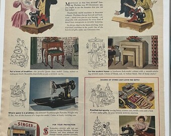Vtg 1950 Singer Nähmaschine Schreibtischmodelle Print Ad Näherin Schneiderin