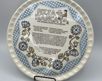 Vtg Royal China Pizza Bianca Receptplaat 12" De originele witte pizza 1983 blauw