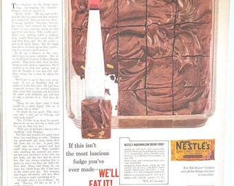 VTG Neslte's Chocolate Chips Brownies Print Ad 1956 Küche Backen Fudge Dessert