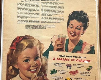 Vtg 1940 Ovaltine Drink Stampa Annuncio Vitamine Madre Figlia 11x14"