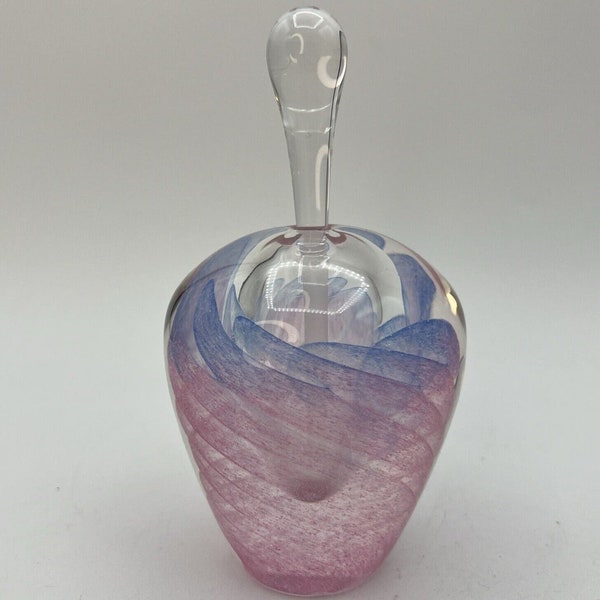 Vtg Signed Michael Nourot ‘87 Art Glass Perfume Bottle Pink Blue Glitter 5"