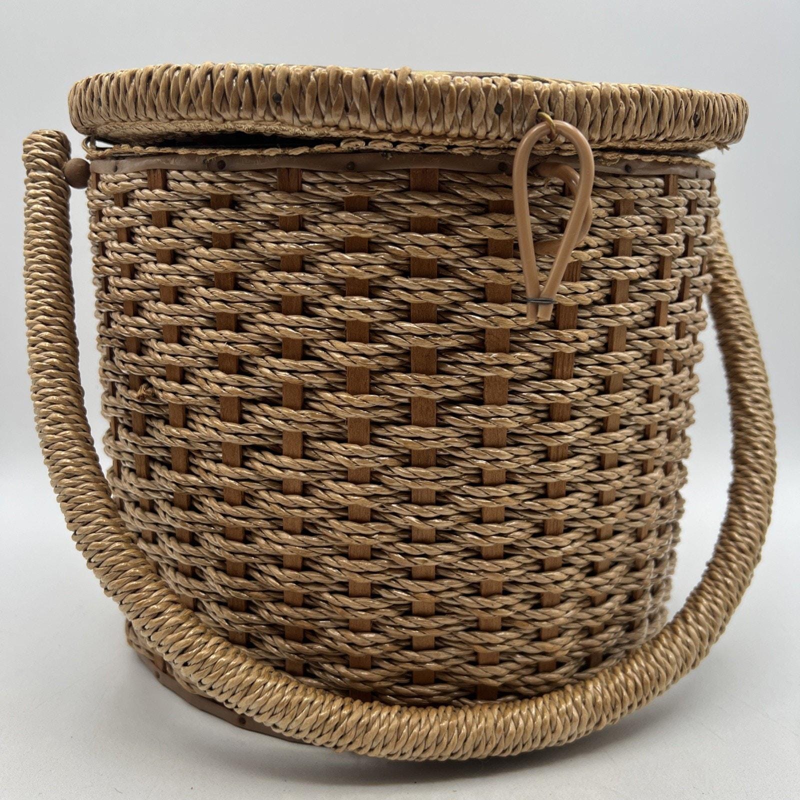 作者不詳「flower basket 」 作者不詳「flower basket 」 Vtg Round Wicker Floral Print
