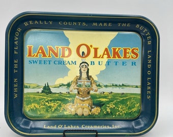 LAND O' LAKES Sweet Cream Butter Metal Advertising Serving Tray Retired Logo Vtg